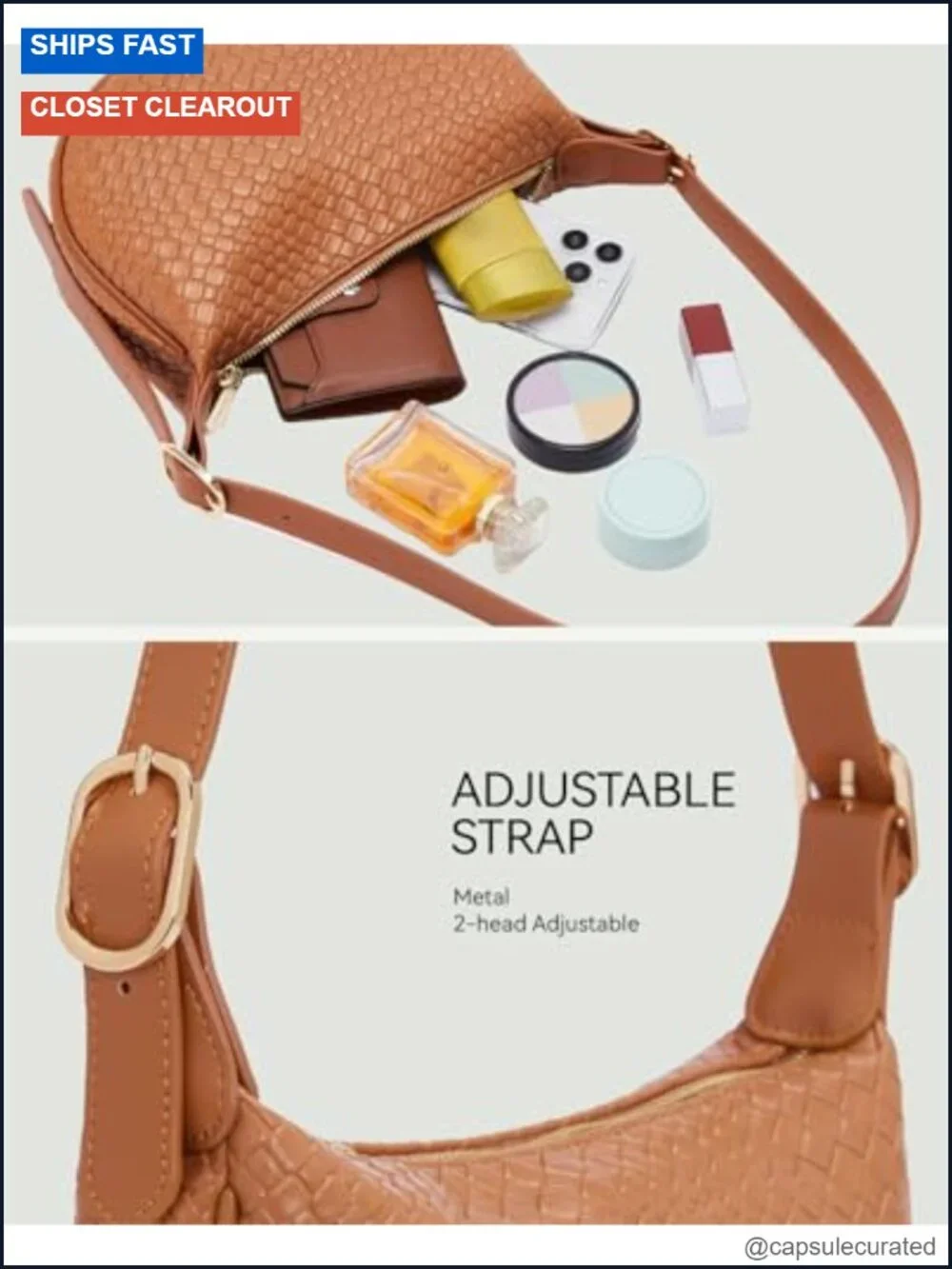 Vegan Leather Crescent Crossbody Hobo Bag with Adjustable Strap